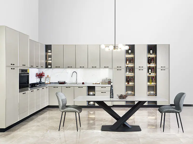 FG004 Stainless steel kitchen cabinet with Solid wood door type Sphinx